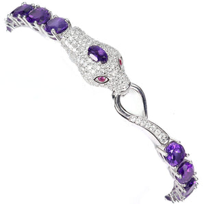 925 Sterling Silver Bracelet Oval Amethyst 7x5mm Cobra Gemstone Jewelry 7 Inches