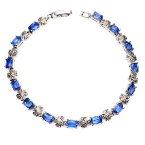 925 Sterling Silver Bracelet Oval Kyanite 6x4mm Sapphire Gemstone Jewelry 7.5 In