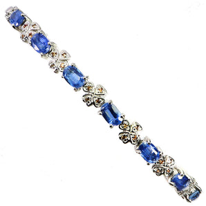925 Sterling Silver Bracelet Oval Kyanite 6x4mm Sapphire Gemstone Jewelry 7.5 In