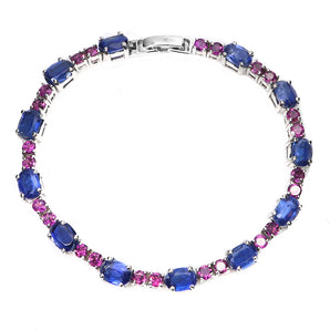 925 Sterling Silver Bracelet Oval Kyanite 7x5mm Rhodolite Gemstone Jewelry 7.5in