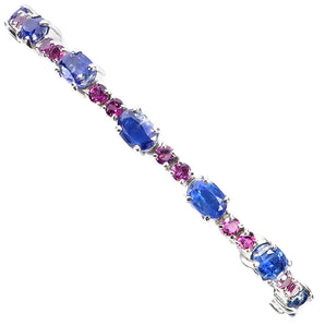 925 Sterling Silver Bracelet Oval Kyanite 7x5mm Rhodolite Gemstone Jewelry 7.5in