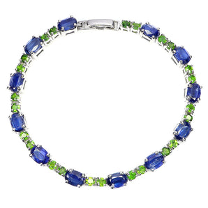 925 Sterling Silver Bracelet Oval Kyanite 7x5mm Chrome Diopside Gemstone 7.5 Ins