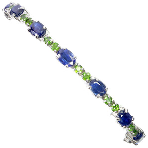 925 Sterling Silver Bracelet Oval Kyanite 7x5mm Chrome Diopside Gemstone 7.5 Ins