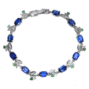 925 Sterling Silver Bracelet Oval Kyanite 7x5mm Emerald Gemstone Jewelry 7 Inch