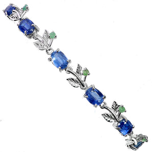 925 Sterling Silver Bracelet Oval Kyanite 7x5mm Emerald Gemstone Jewelry 7 Inch
