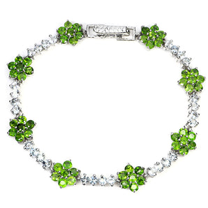 925 Sterling Silver Bracelet Round Chrome Diopside Aquamarine Gemstone 7.5 Inch