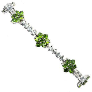 925 Sterling Silver Bracelet Round Chrome Diopside Aquamarine Gemstone 7.5 Inch