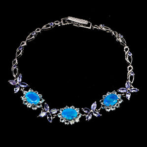 925 Sterling Silver Bracelet Oval Blue Opal 8x6mm Tanzanite Gemstone Jewelry 7