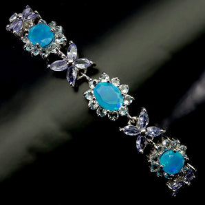 925 Sterling Silver Bracelet Oval Blue Opal 8x6mm Tanzanite Gemstone Jewelry 7