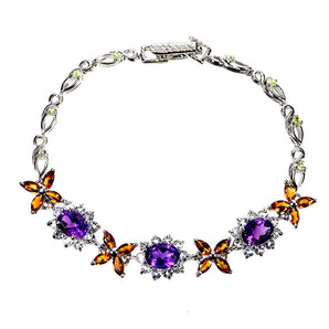 925 Sterling Silver Bracelet Oval Amethyst Citrine Peridot Gemstone Jewelry 7in