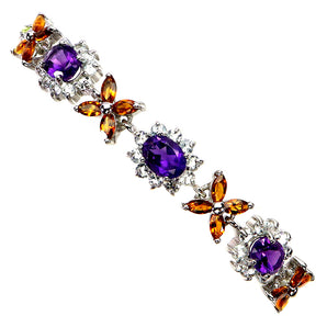 925 Sterling Silver Bracelet Oval Amethyst Citrine Peridot Gemstone Jewelry 7in