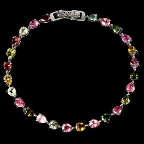925 Sterling Silver Bracelet Pear Tourmaline 5x4mm Gemstone Jewelry 7inches