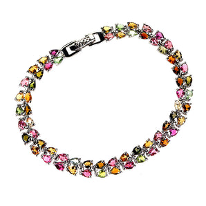 925 Sterling Silver Bracelet Pear Tourmaline 4x3mm Natural Gemstone Jewelry 7in