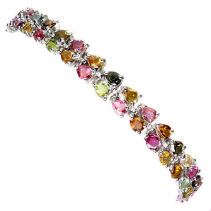 925 Sterling Silver Bracelet Pear Tourmaline 4x3mm Natural Gemstone Jewelry 7in