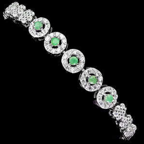 925 Sterling Silver Bracelet Round Emerald 2.5mm Natural Gemstone Jewelry 7in