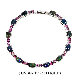 925 Sterling Silver Bracelet Oval Black Opal 7x5mm Rhodolite Gemstone Jewelry 7