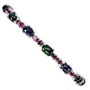 925 Sterling Silver Bracelet Oval Black Opal 7x5mm Rhodolite Gemstone Jewelry 7