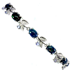 925 Sterling Silver Bracelet Oval Black Opal 7x5mm Tanzanite Gemstone Jewelry 7