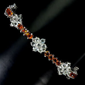 925 Sterling Silver Bracelet Round Aquamarine Citrine Gemstone Jewelry 6.5inches