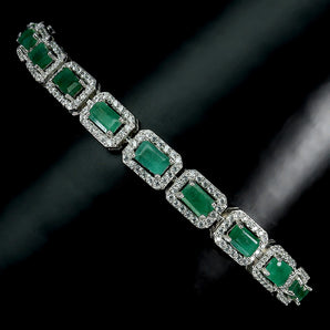 925 Sterling Silver Bracelet Octagon Emerald 5x3mm Natural Gemstone Jewelry 8in