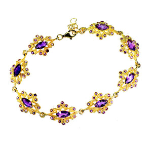 925 Sterling Silver Bracelet Marquise Amethyst Natural Gemstone Jewelry 8inches