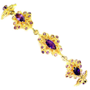925 Sterling Silver Bracelet Marquise Amethyst Natural Gemstone Jewelry 8inches