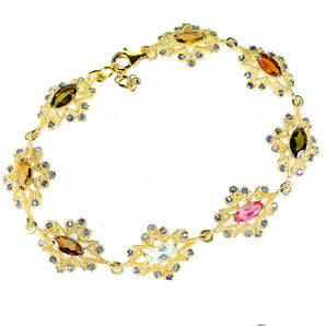925 Sterling Silver Bracelet Marquise Tourmaline Sapphire Gemstone Jewelry 8in