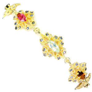 925 Sterling Silver Bracelet Marquise Tourmaline Sapphire Gemstone Jewelry 8in