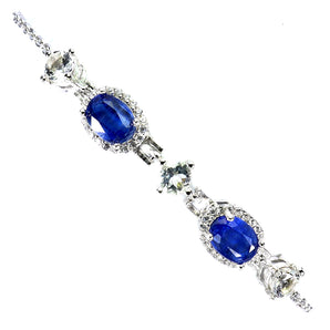 925 Sterling Silver Bracelet Oval Kyanite 7x5mm Aquamarine Gemstone Jewelry 7in