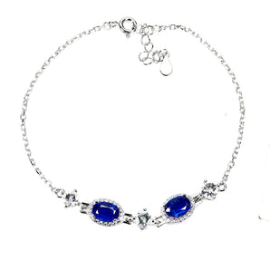 925 Sterling Silver Bracelet Oval Kyanite 7x5mm Aquamarine Gemstone Jewelry 7in