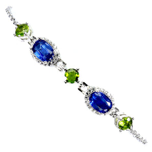 925 Sterling Silver Bracelet Oval Kyanite 7x5mm Chrome Diopside Gemstone 7inches