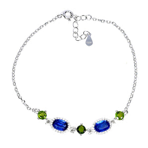 925 Sterling Silver Bracelet Oval Kyanite 7x5mm Chrome Diopside Gemstone 7inches