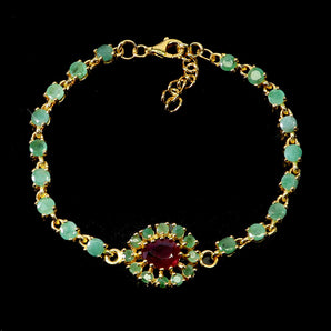 925 Sterling Silver Bracelet Pear Ruby 8x6mm Emerald Gemstone Jewelry 7.5inches