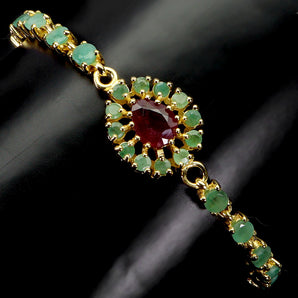 925 Sterling Silver Bracelet Pear Ruby 8x6mm Emerald Gemstone Jewelry 7.5inches
