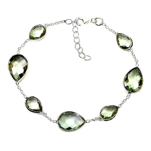 925 Sterling Silver Bracelet Pear Green Amethyst 14x9mm Gemstone Jewelry 8inches
