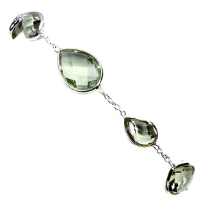 925 Sterling Silver Bracelet Pear Green Amethyst 14x9mm Gemstone Jewelry 8inches