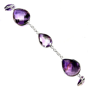 925 Sterling Silver Bracelet Pear Amethyst 14x9mm Natural Gemstone Jewelry 8in