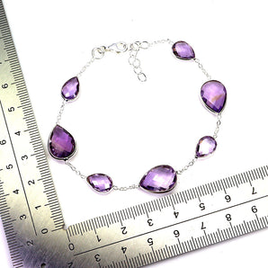 925 Sterling Silver Bracelet Pear Amethyst 14x9mm Natural Gemstone Jewelry 8in