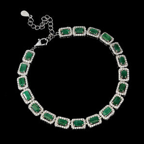 925 Sterling Silver Bracelet Octagon Emerald 5x3mm Gemstone Jewelry 8inches