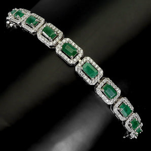 925 Sterling Silver Bracelet Octagon Emerald 5x3mm Gemstone Jewelry 8inches