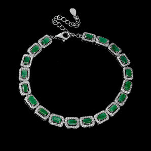 925 Sterling Silver Bracelet Octagon Emerald 5x3mm Gemstone Jewelry 8inches