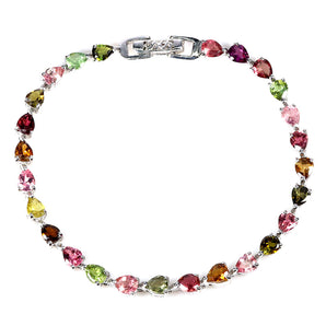 925 Sterling Silver Bracelet Pear Tourmaline 5x4mm Natural Gemstone Jewelry 7.5