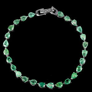 925 Sterling Silver Bracelet Pear Emerald 5x4mm Natural Gemstone Jewelry 7.5 Ins