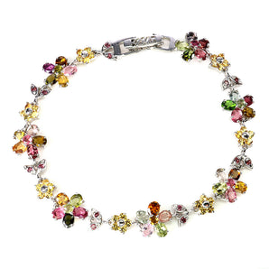 925 Sterling Silver Bracelet Oval Tourmaline Rhodolite Sapphire Gemstone 7 Inch