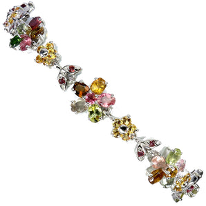 925 Sterling Silver Bracelet Oval Tourmaline Rhodolite Sapphire Gemstone 7 Inch