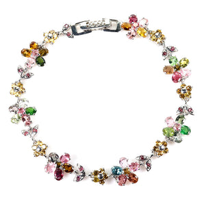 925 Sterling Silver Bracelet Oval Tourmaline Rhodolite Sapphire Gemstone 7 Inch