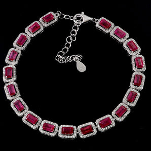 925 Sterling Silver Bracelet Octagon Ruby 5x3mm Natural Gemstone Jewelry 8inches