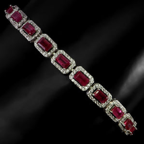 925 Sterling Silver Bracelet Octagon Ruby 5x3mm Natural Gemstone Jewelry 8inches