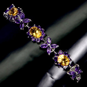 925 Sterling Silver Bracelet Oval Citrine 8x6mm Amethyst Gemstone Jewelry 7.5in