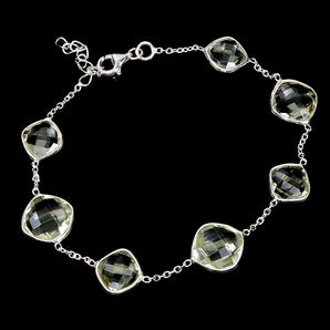 925 Sterling Silver Bracelet Cushion Green Amethyst 10mm Gemstone Jewelry 8in
